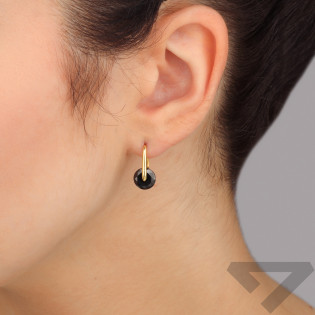 Kolczyki pozłacane czarna ruchoma cyrkonia i kreska/ang.zap. PW713 GOLD próba 925