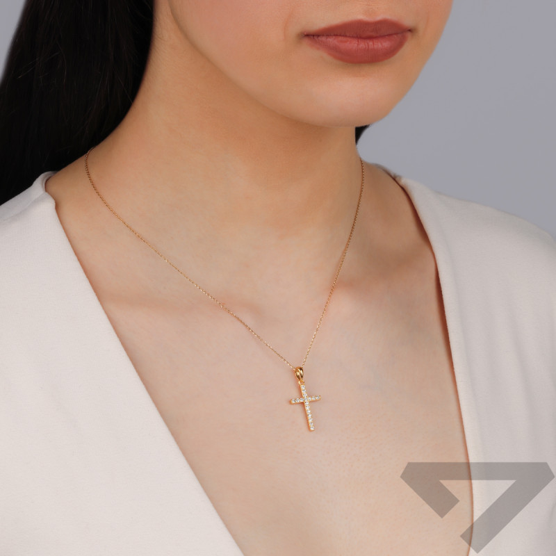 Krzyżyk pozłacany z białymi cyrkoniami PW778 GOLD próba 925