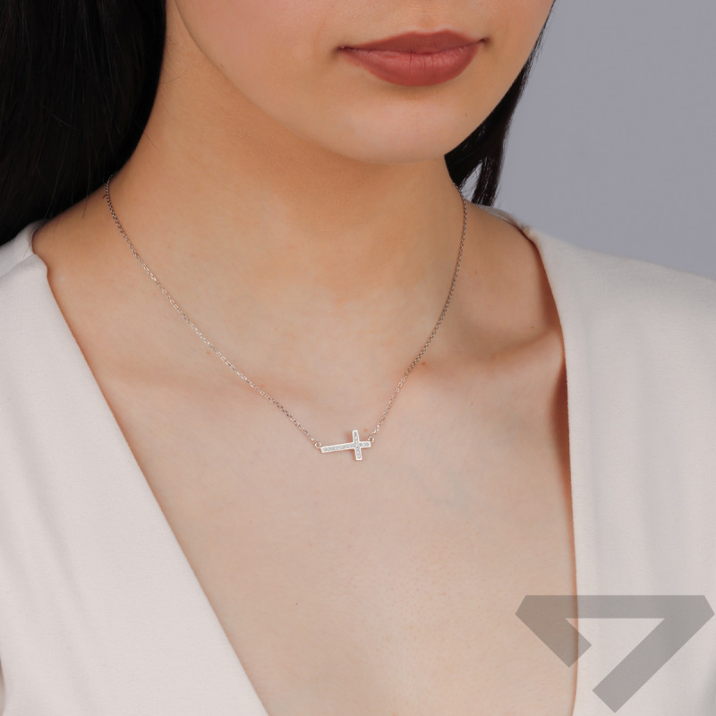 Naszyjnik srebrny krzyżyk z białymi cyrkoniami/anker reg. DA1035 próba 925