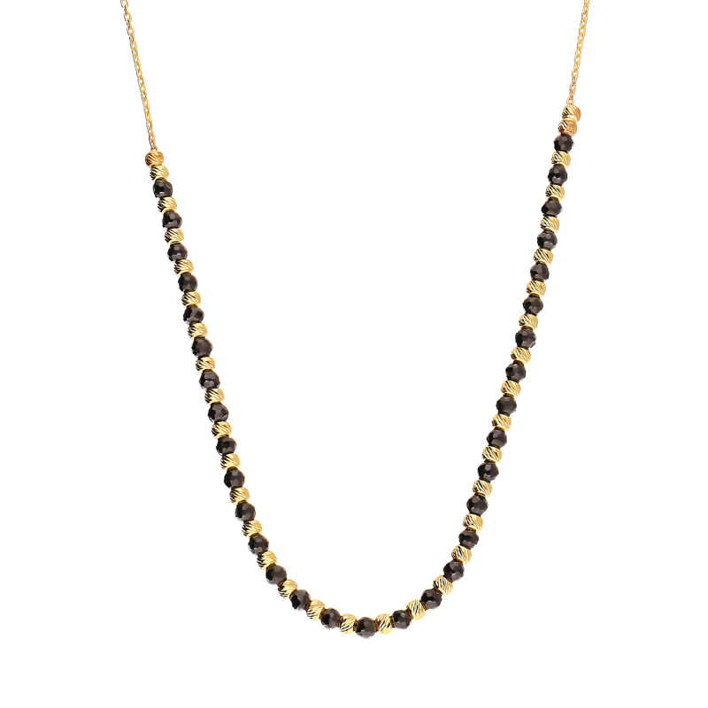 Naszyjnik złoty z grawerowanymi żółtymi i czarnymi kulkami/rolo reg. M3-381 BL próba 585