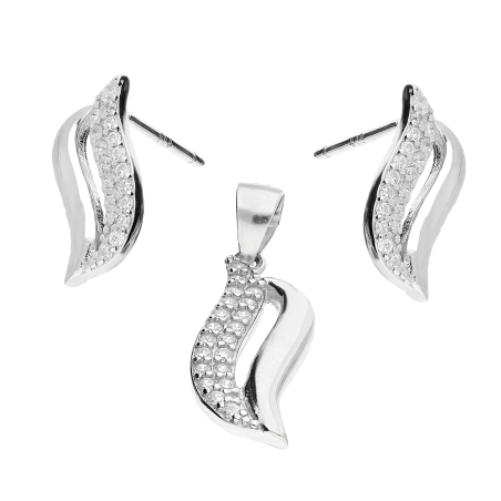 Komplet srebrny kolczyki i zawieszka fala z cyrkoniami AT421 próba 925