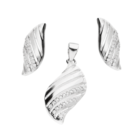 Komplet srebrny kolczyki i zawieszka ażurowa łezka z cyrkoniami AT503-1 próba 925