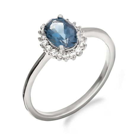 Pierścionek srebrny z owalnym topazem i białymi cyrkoniami AT NA1598-R-LBT-WP próba 925