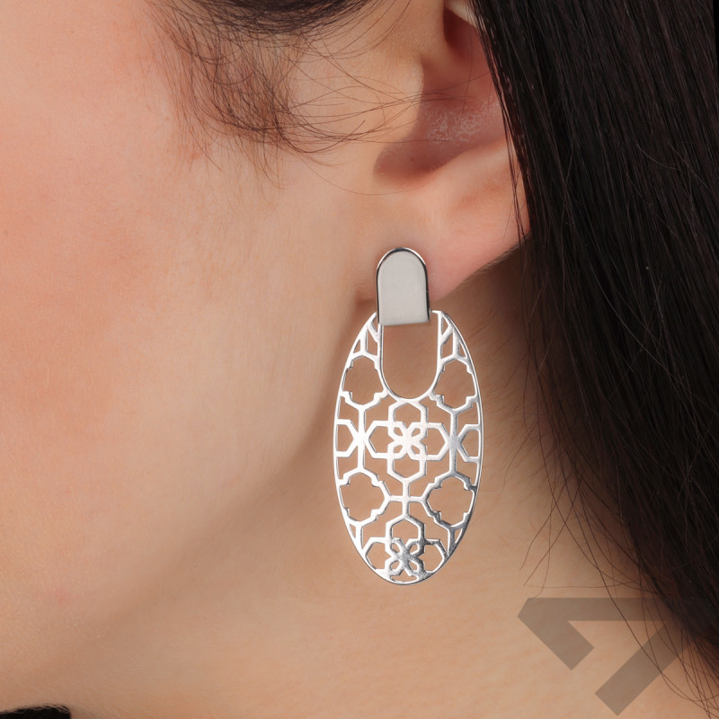 Kolczyki srebrne ażurowy owal i gładka blaszka/sztyft JZ 10287120 próba 925