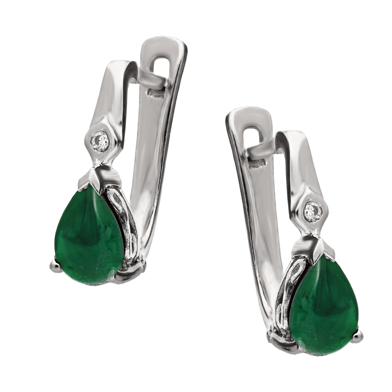 Srebrne kolczyki ze szmaragdem i cyrkonią pr. 925 - JubilerSezam.pl
