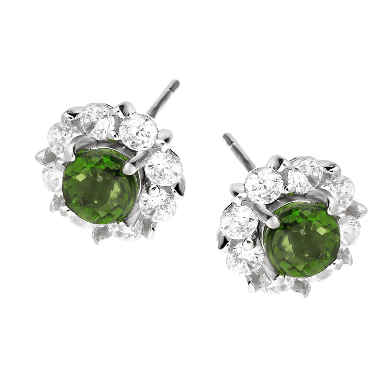 Kolczyki srebrne z diopsydem i białymi cyrkoniami/sztyft AT NA779-E-CH-WP próba 925