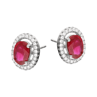 Srebrne kolczyki z rubinem i cyrkoniami pr. 925 - JubilerSezam.pl