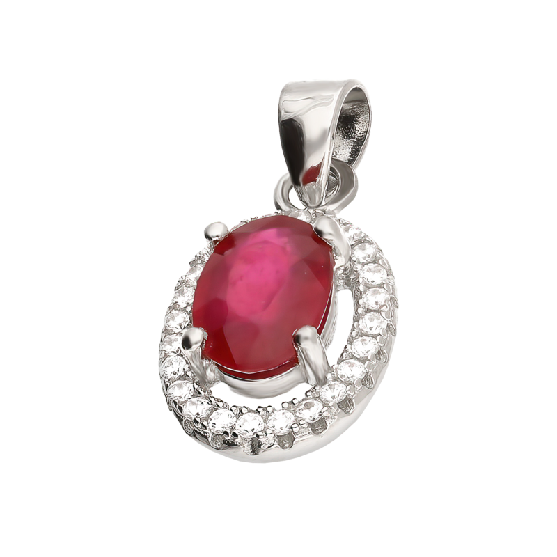 Srebrna zawieszka z rubinem i cyrkoniami pr. 925 - JubilerSezam.pl