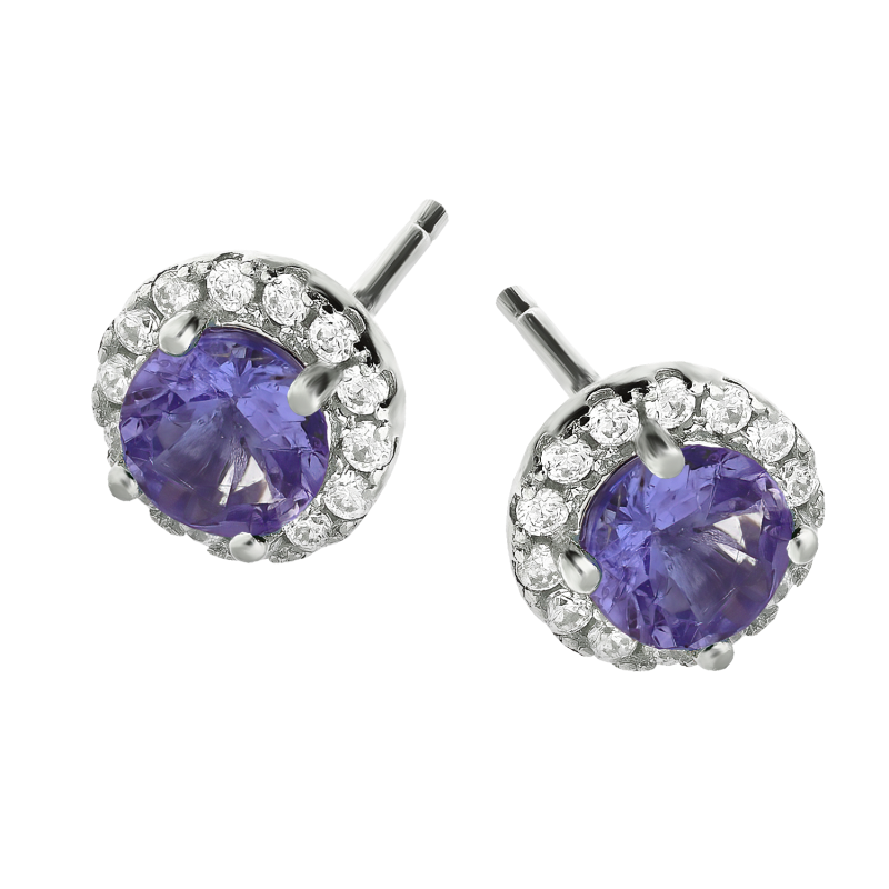 Srebrne Kolczyki z Tanzanitem i Cyrkoniami pr. 925 - JubilerSezam.pl