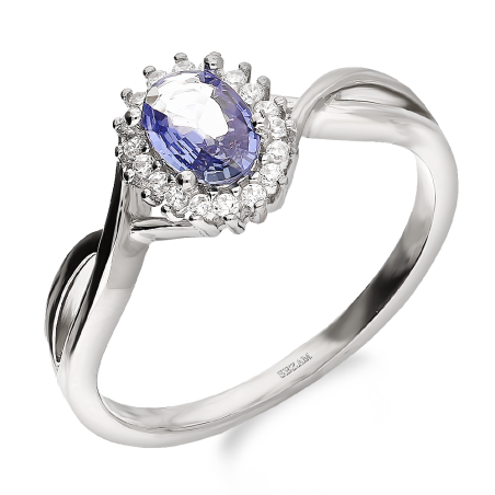 Pierścionek z niebieskim owalnym szafirem i cyrkoniami AT NA1519-R-NBS-WP próba 925