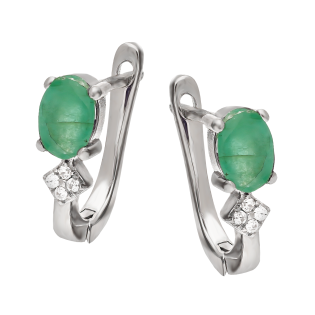 Srebrne Kolczyki ze Szmaragdem Zambia i Cyrkonią - JubilerSezam.pl