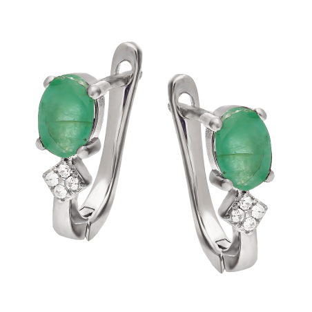 Srebrne Kolczyki ze Szmaragdem Zambia i Cyrkonią - JubilerSezam.pl
