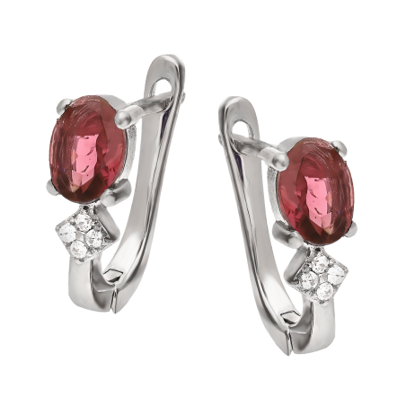 Kolczyki srebrne z różowym turmalinem i białą cyrkonią/ang.zap. AT NA1521-E-PTO-WP próba 925