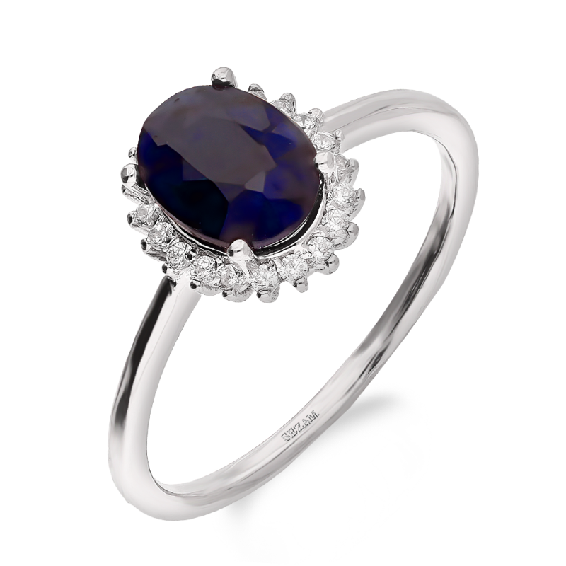Srebrny Pierścionek z Szafirem i Cyrkoniami pr. 925 - JubilerSezam.pl