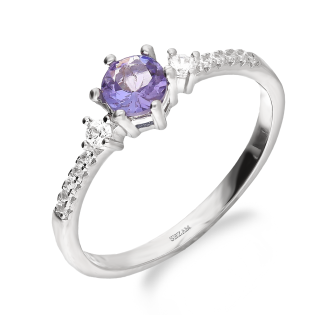 Srebrny Pierścionek z Tanzanitem i Cyrkoniami pr. 925 - JubilerSezam.pl