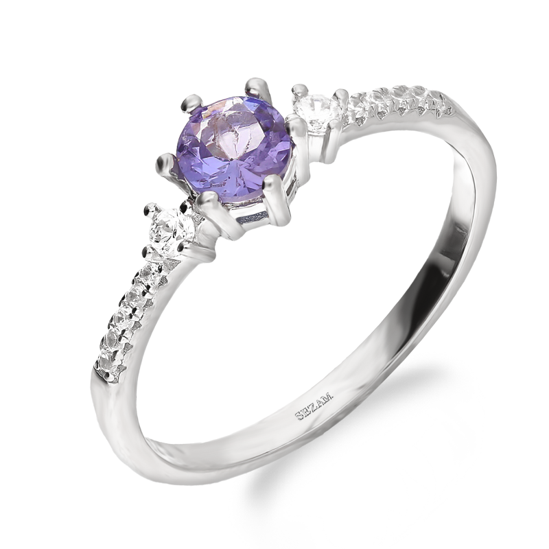 Srebrny Pierścionek z Tanzanitem i Cyrkoniami pr. 925 - JubilerSezam.pl