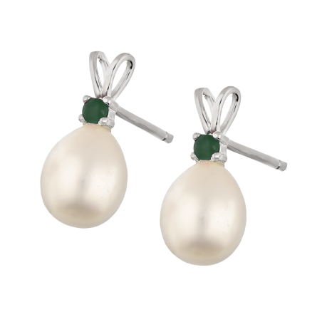Kolczyki srebrne biała perła i naturalny szmaragd/sztyft AT NA1961-E-EM-WP próba 925
