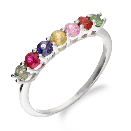 Pierścionek srebrny z rzędem kolorowych szafirów Madagaskar AT NA1987-R-MU-WP próba 925