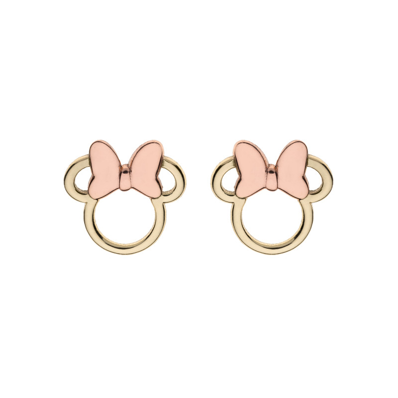 Kolczyki Disney złote dla dziewczynki Myszka Minnie z różową kokardką/sztyft DK EG0007TL.CS próba 375