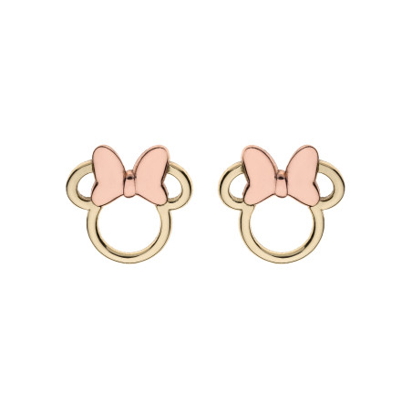 Kolczyki Disney złote dla dziewczynki Myszka Minnie z różową kokardką/sztyft DK EG0007TL.CS próba 375