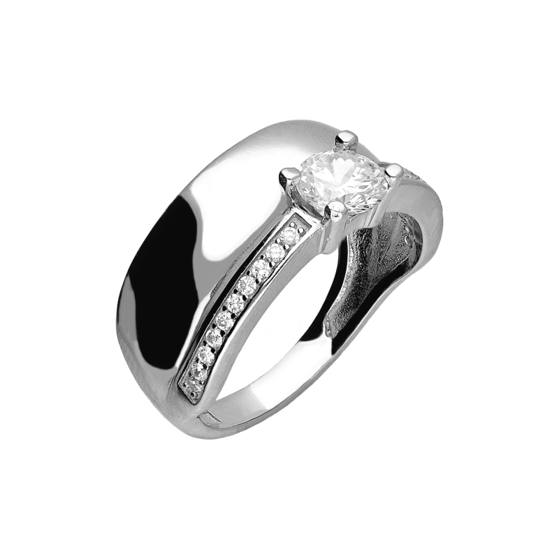 Srebrny pierścionek z cyrkoniami - gładka blaszka pr. 925 - JubilerSezam.pl