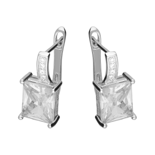 Kolczyki srebrne prostokątna biała cyrkonia i rząd cyrkonii/ang.zap. HS2073 próba 925