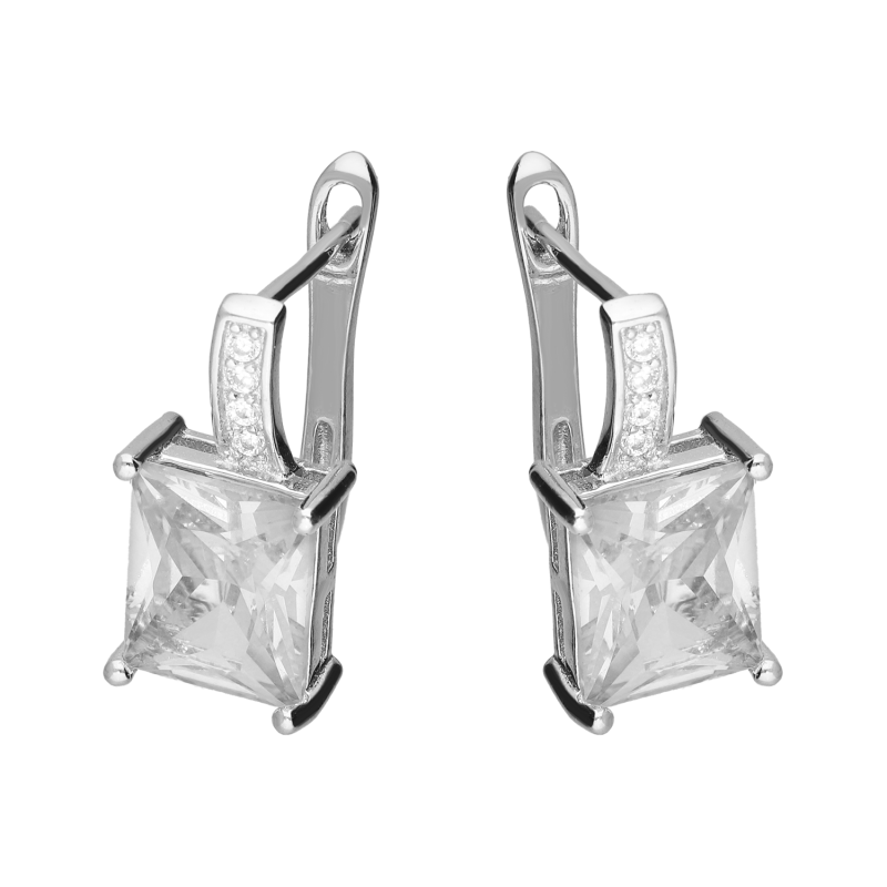 Kolczyki srebrne prostokątna biała cyrkonia i rząd cyrkonii/ang.zap. HS2073 próba 925