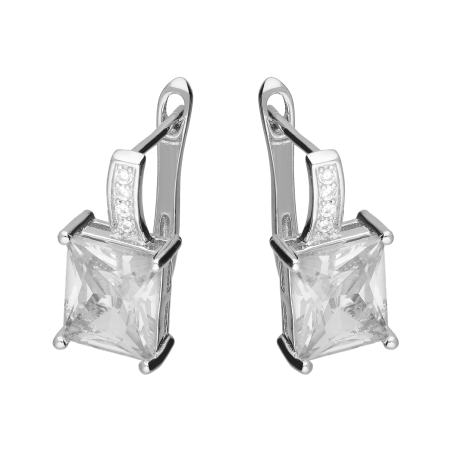 Kolczyki srebrne prostokątna biała cyrkonia i rząd cyrkonii/ang.zap. HS2073 próba 925