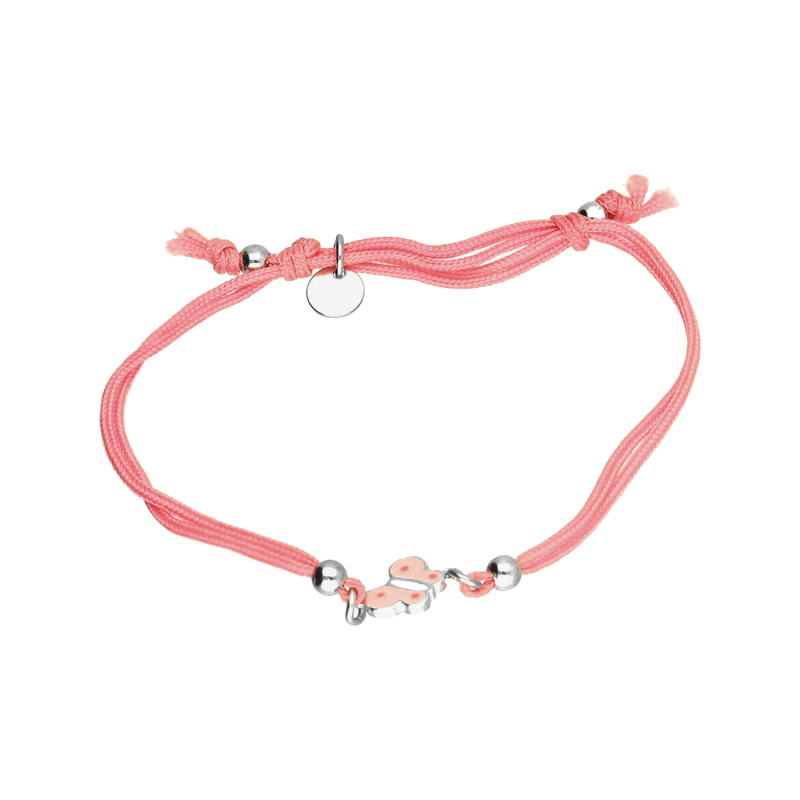 Bransoleta srebrna dla dziewczynki motylek z emalią PW658 różowy próba 925