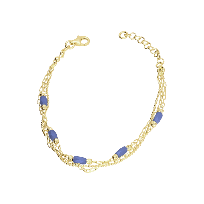 Bransoleta pozłacana z j.niebieskimi fasolkami/3x anker reg. PW680 GOLD j.niebieski próba 925
