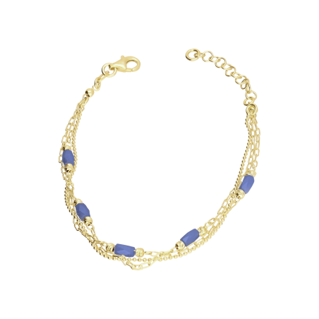 Bransoleta pozłacana z j.niebieskimi fasolkami/3x anker reg. PW680 GOLD j.niebieski próba 925