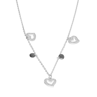 Naszyjnik srebrny trzy serca i fasetowane cyrkonie/anker reg. PW726 ROD próba 925