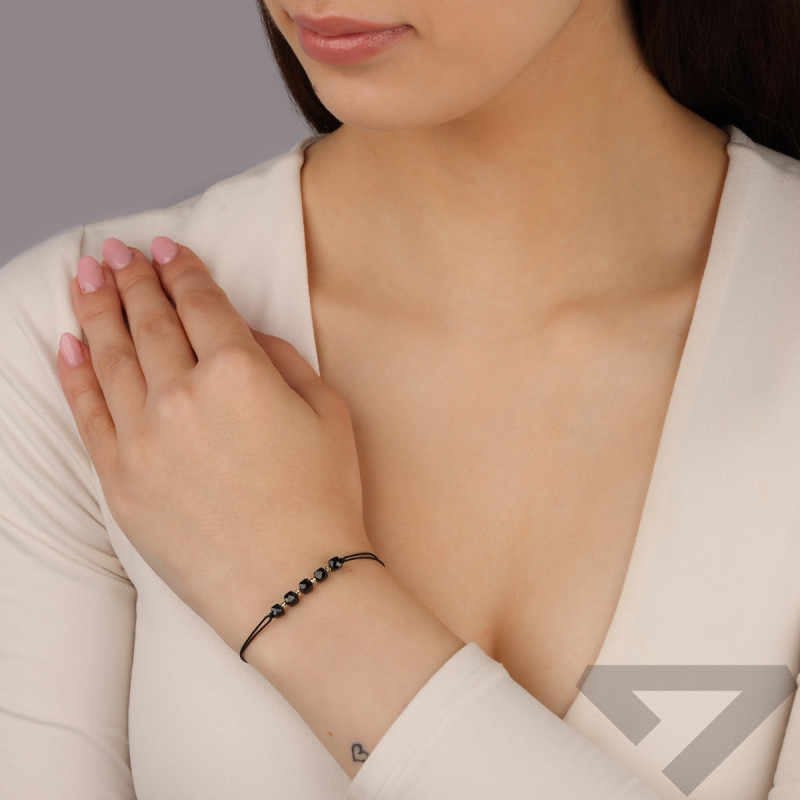 Złota Bransoletka z Czarnymi Spinelami pr. 585 - JubilerSezam.pl