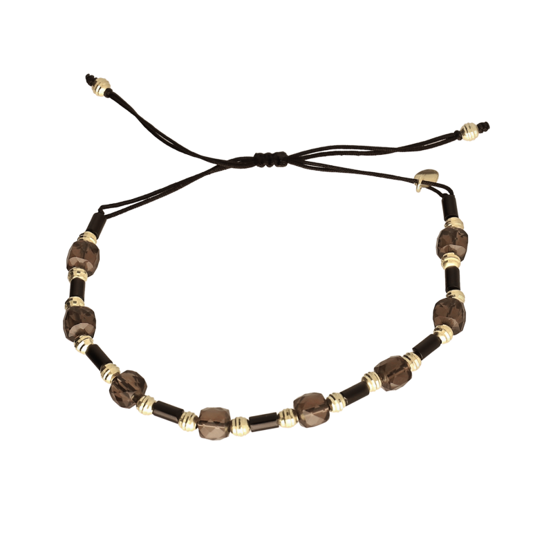 Pozłacana Bransoleta Srebrna Kwarc Dymny Agat - JubilerSezam.pl