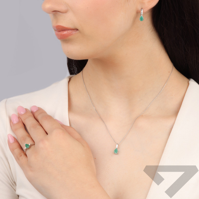 Srebrna zawieszka ze szmaragdem Zambia i cyrkonią - JubilerSezam.pl