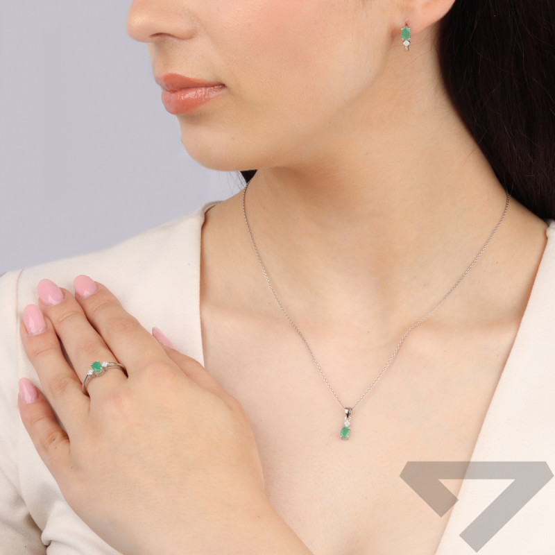 Srebrne Kolczyki ze Szmaragdem Zambia i Cyrkonią - JubilerSezam.pl