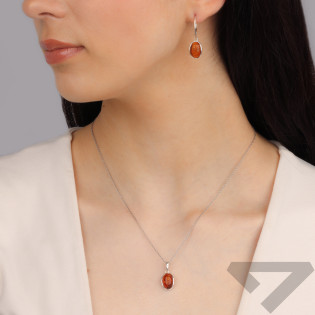 Srebrny Komplet z Bursztynem Koniakowym - Kolczyki i Zawieszka - JubilerSezam.pl