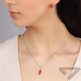 Srebrny Komplet z Bursztynem Koniakowym - Kolczyki i Zawieszka - JubilerSezam.pl