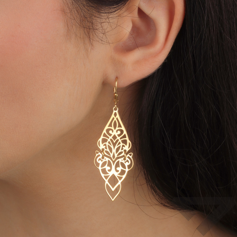 Kolczyki pozłacane ruchomy deltoid z ornamentem/big.zam. JZ 10234110 próba 925