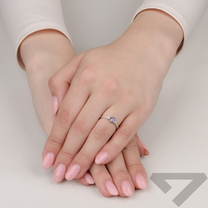 Srebrny Pierścionek z Tanzanitem i Cyrkoniami pr. 925 - JubilerSezam.pl