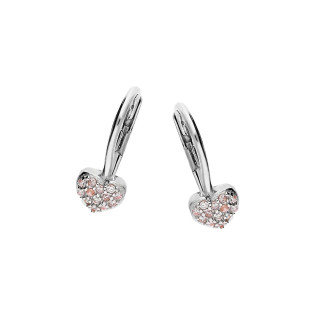Srebrne kolczyki serca z różowymi cyrkoniami pr. 925 - JubilerSezam.pl