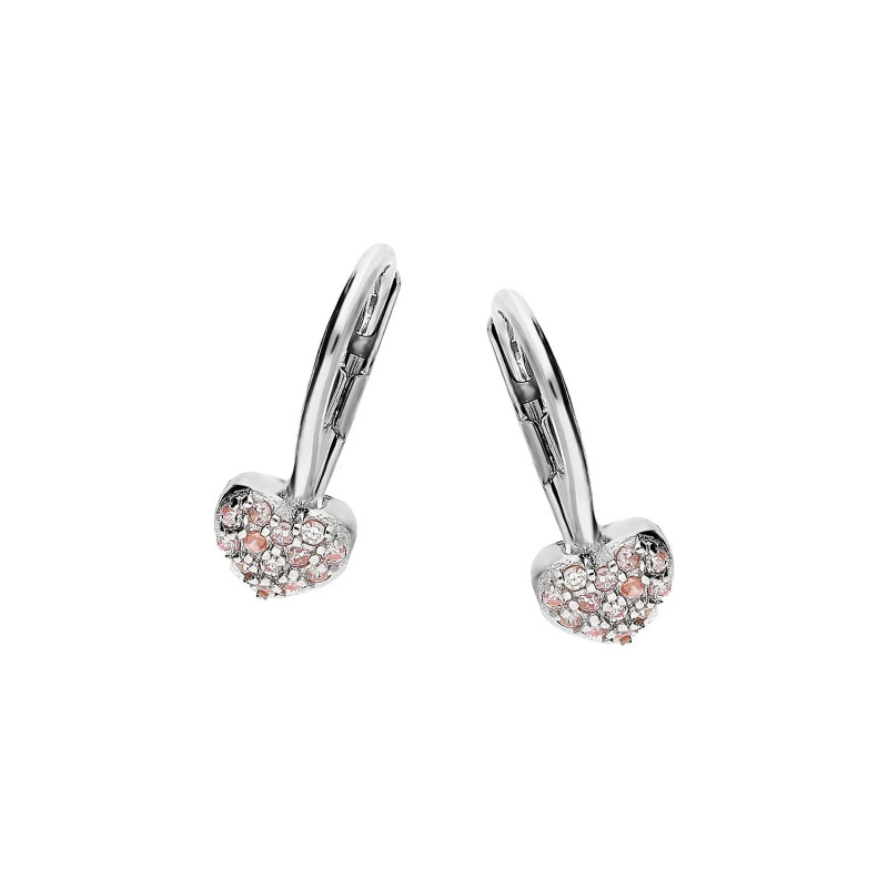 Srebrne kolczyki serca z różowymi cyrkoniami pr. 925 - JubilerSezam.pl
