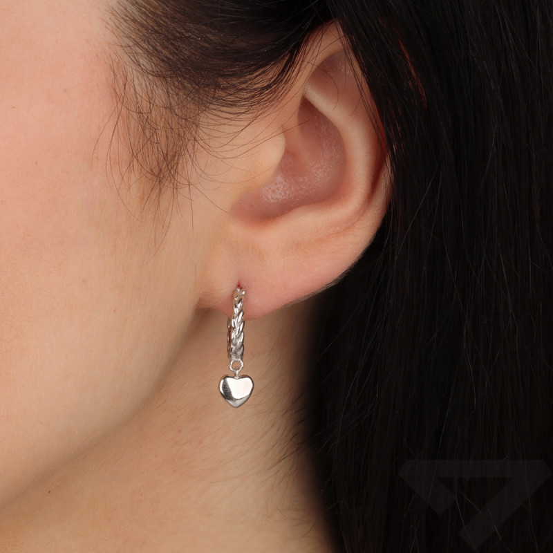 Kolczyki srebrne koło z warkoczem i serduszkiem/kreole AT929 próba 925