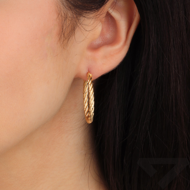 Kolczyki pozłacane owalne koła sznur 25 mm