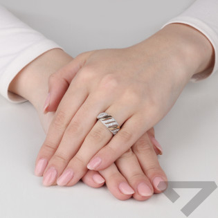 Pierścionek srebrny fale z cyrkoniami i złotymi blaszkami PX G0305_AU375 blaszka gold