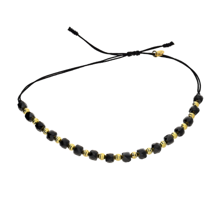 Bransoletka sznurkowa z fasetowanymi spinelami i elementami ze srebra 925