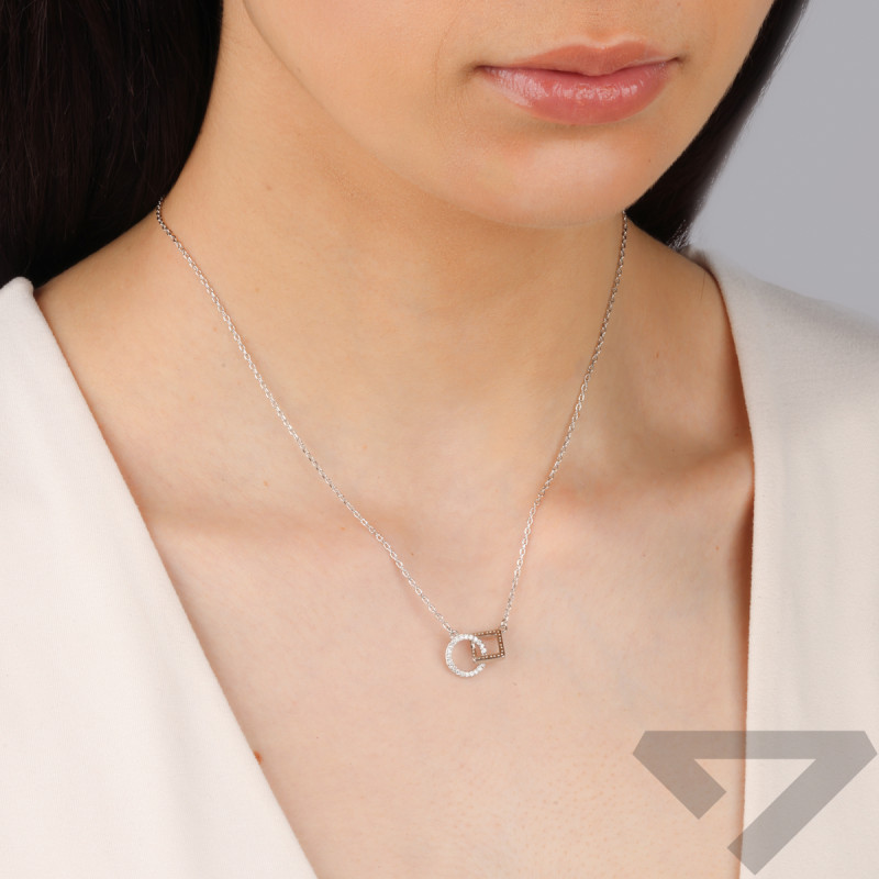 Naszyjnik srebrny klanówka koło z cyrkoniami i kwadrat/anker reg. AT903 próba 925