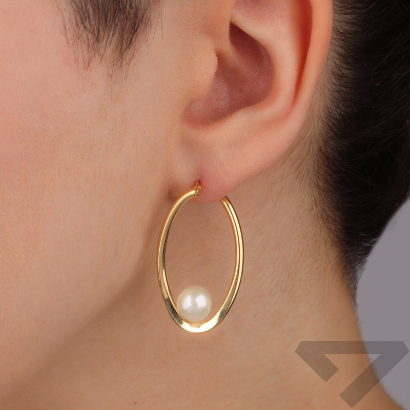 Kolczyki złote biała perła w owalu próba 585