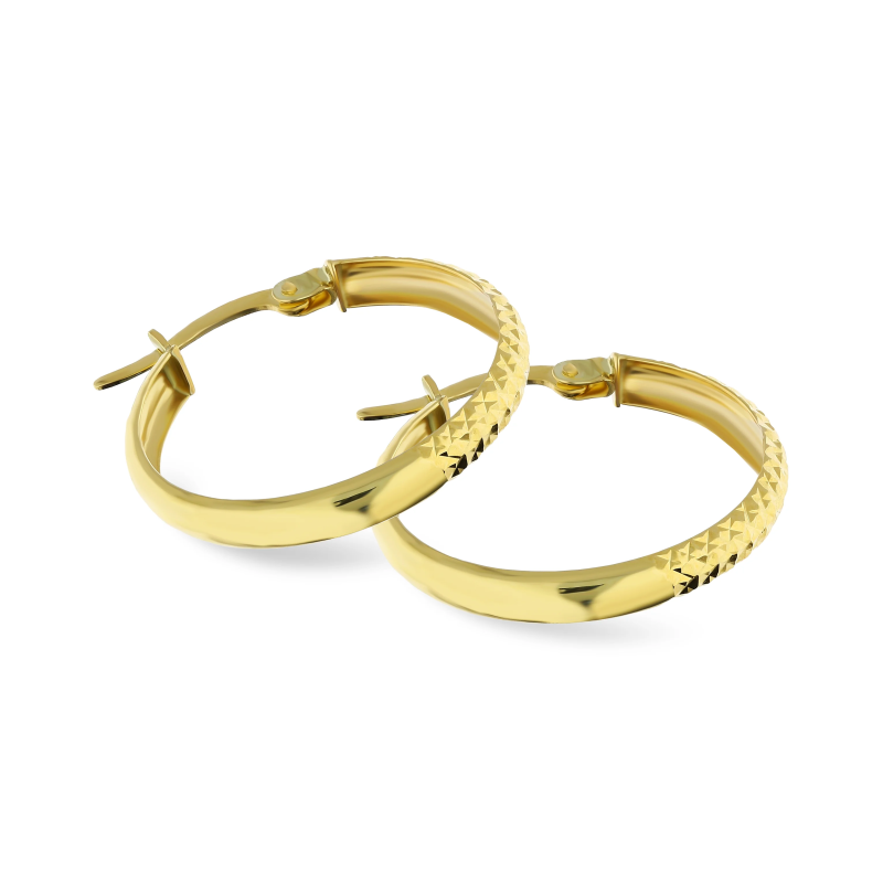 Kolczyki złote kółka 21 mm pół gładkie pół grawerowane