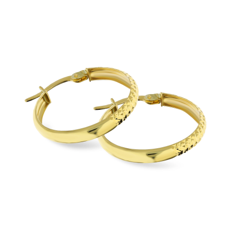 Kolczyki złote kółka 21 mm pół gładkie pół grawerowane